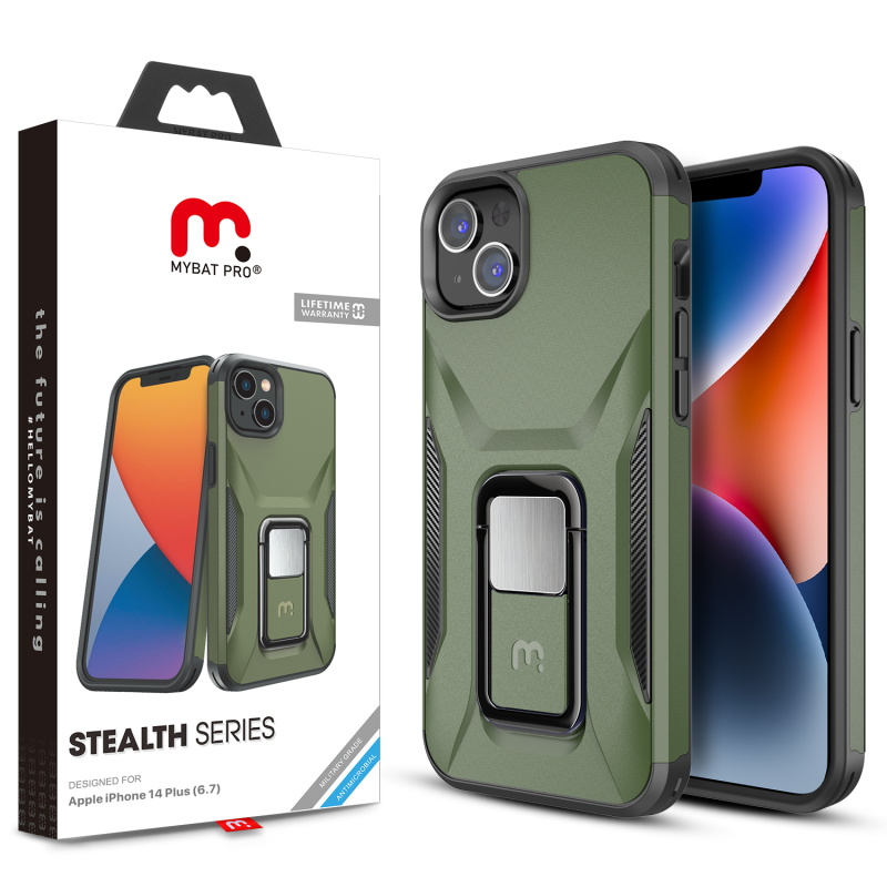 Picture of MyBat Pro Antimicrobial Stealth Series (with Stand) for Apple iPhone 14 Plus (6.7) - Army Green / Black