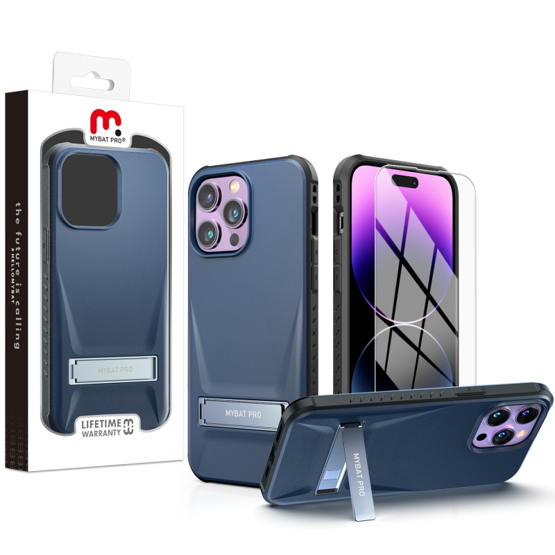 Picture of MyBat Pro Beyonder Series Case with Tempered Glass with Kickstand for Apple iPhone 14 Pro (6.1) - Dark Blue