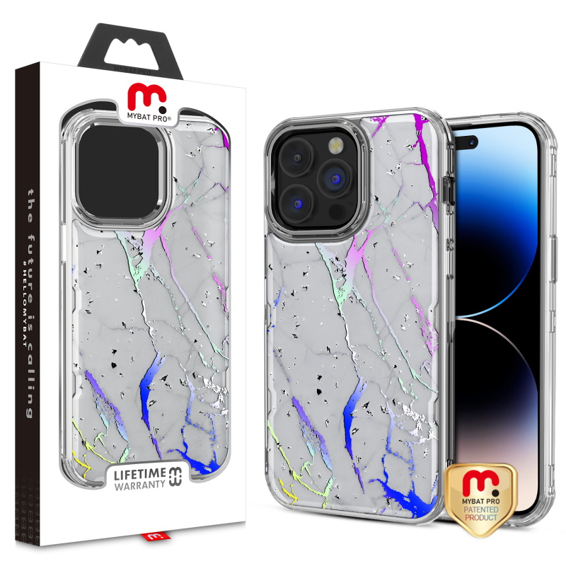 Picture of MyBat Pro TUFF Kleer Hybrid Case for Apple iPhone 14 Pro (6.1) - White Marbling / Electroplating Silver