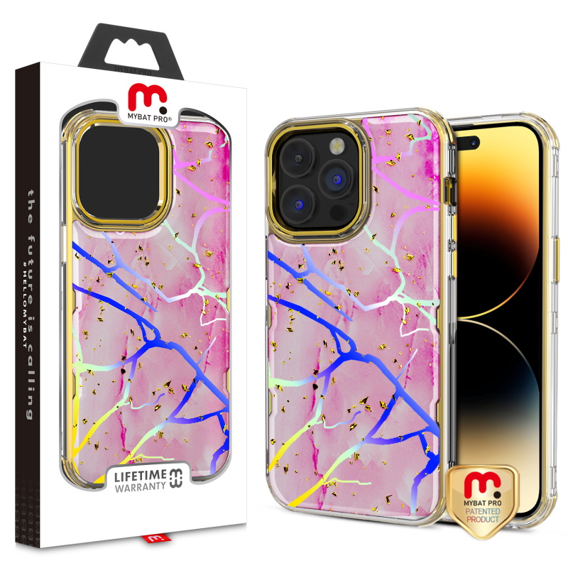 Picture of MyBat Pro TUFF Kleer Hybrid Case for Apple iPhone 14 Pro (6.1) - Pink Marbling / Electroplating Gold
