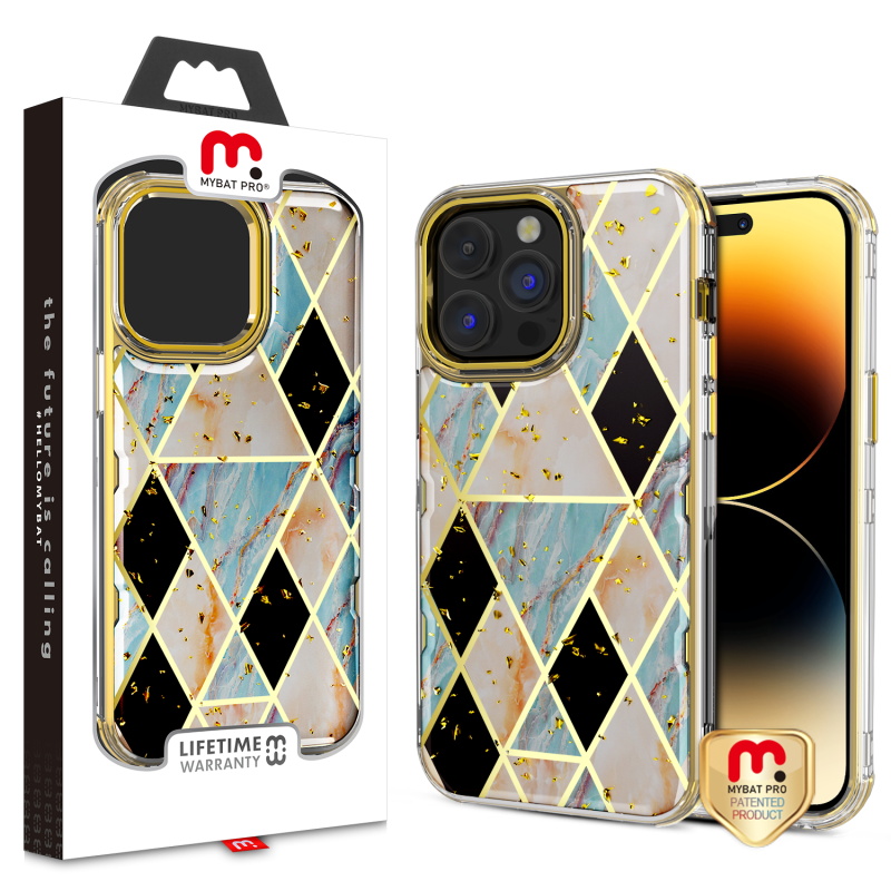 Picture of MyBat Pro TUFF Kleer Hybrid Case for Apple iPhone 14 Pro (6.1) - Electroplated Blue Marble / Electroplating Gold