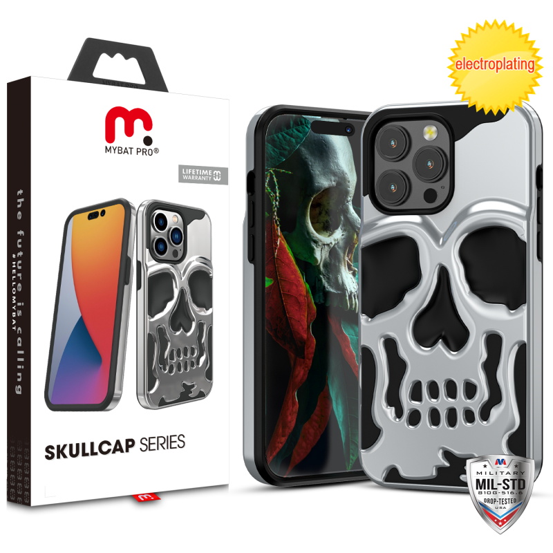 Picture of MyBat Pro Skullcap Hybrid Protector Cover for Apple iPhone 14 Pro (6.1) - Silver Plating / Black