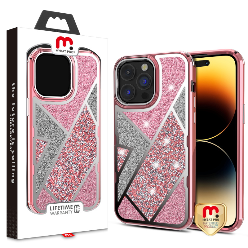 Picture of MyBat Pro TUFF Kleer Hybrid Case for Apple iPhone 14 Pro Max (6.7) - Electroplated Rose Gold / Transparent Clear Mini Crystals & Glitter