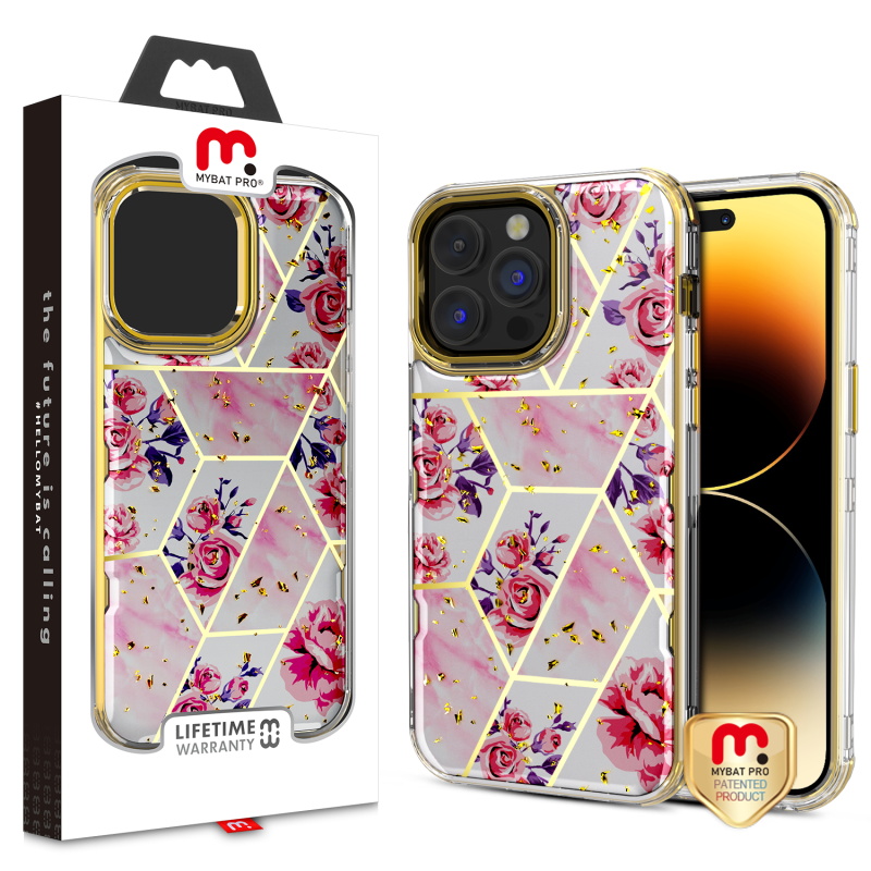 Picture of MyBat Pro TUFF Kleer Hybrid Case for Apple iPhone 14 Pro Max (6.7) - Electroplated Roses Marble / Electroplating Gold