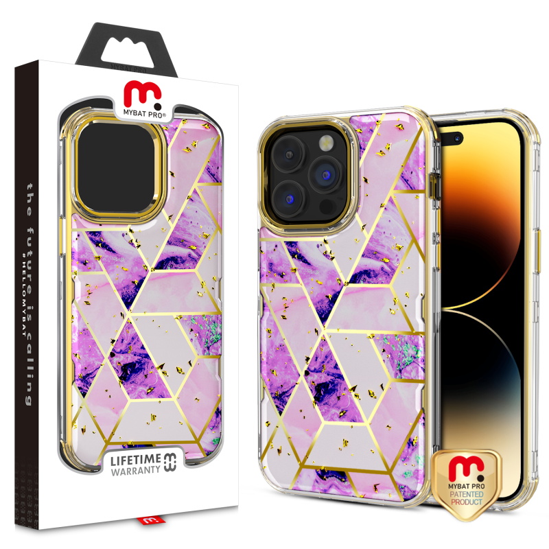 Picture of MyBat Pro TUFF Kleer Hybrid Case for Apple iPhone 14 Pro Max (6.7) - Electroplated Purple Marble / Electroplating Gold