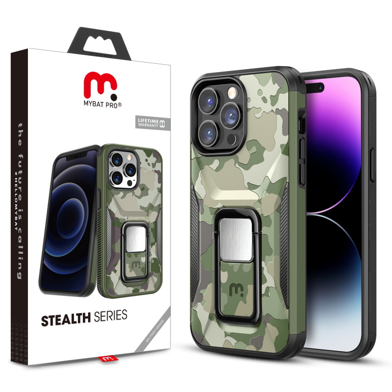 Picture of MyBat Pro Stealth Series (with Stand) for Apple iPhone 14 Pro Max (6.7) - Army Green Camo / Black
