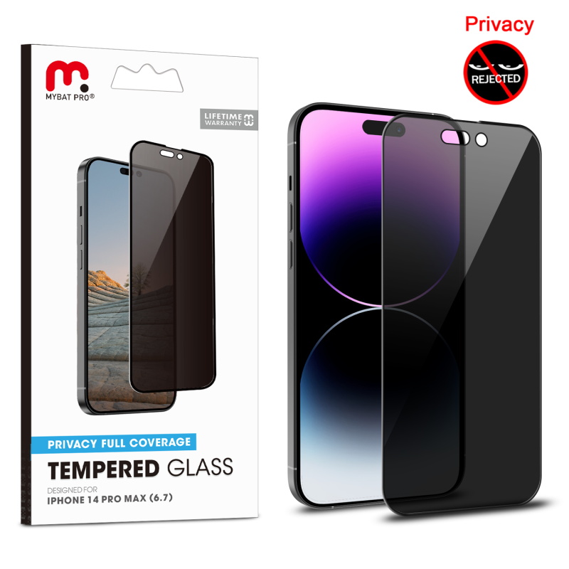Picture of MyBat Pro Privacy Full Coverage Tempered Glass Screen Protector for Apple iPhone 14 Pro Max (6.7) - Black