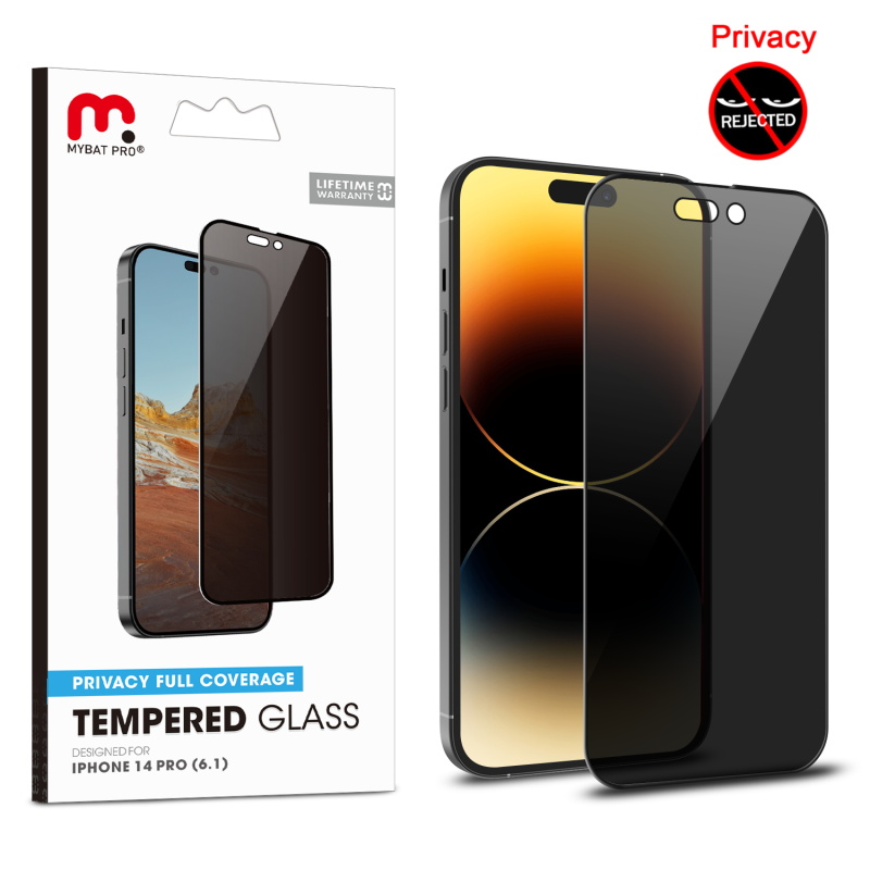 Picture of MyBat Pro Privacy Full Coverage Tempered Glass Screen Protector for Apple iPhone 14 Pro (6.1) - Black