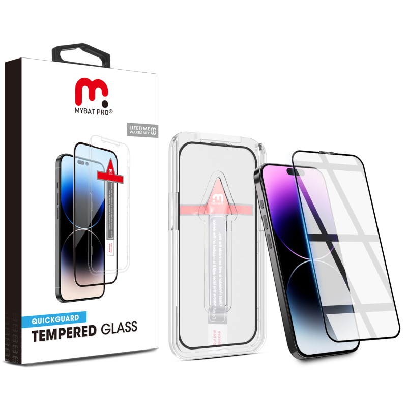Picture of MyBat Pro QuickGuard Tempered Glass Screen Protector w/ Installation Tray for Apple iPhone 14 Pro (6.1) - Black