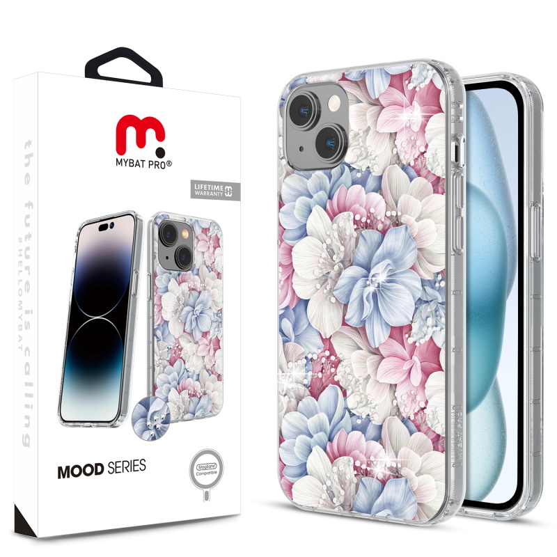 Picture of MyBat Pro Mood Series MagSafe Case (with Diamonds) for Apple iPhone 15 (6.1) - Floral Gems