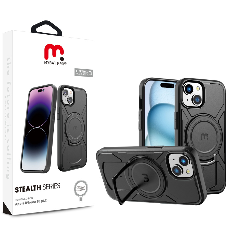 Picture of MyBat Pro Stealth Series Case for Apple iPhone 15 (6.1) - Black / Black