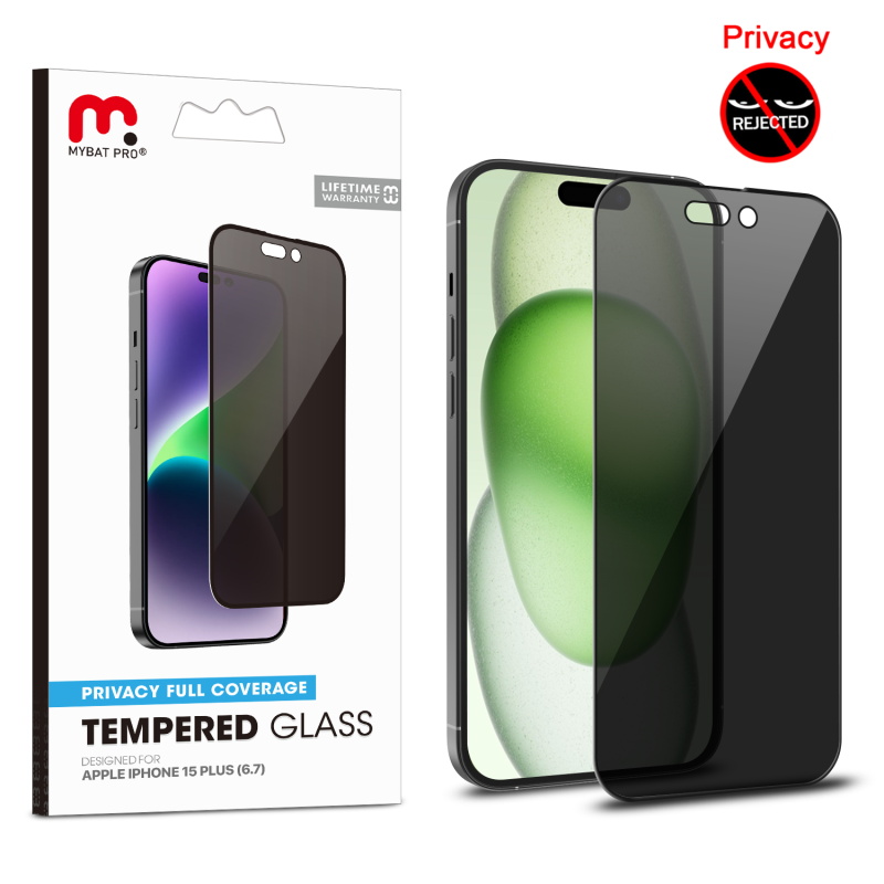Picture of MyBat Pro Privacy Full Coverage Tempered Glass Screen Protector for Apple iPhone 15 Plus (6.7) - Black