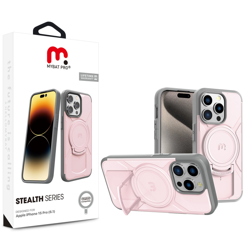 Picture of MyBat Pro Stealth Series Case for Apple iPhone 15 Pro (6.1) - Pink / Gray
