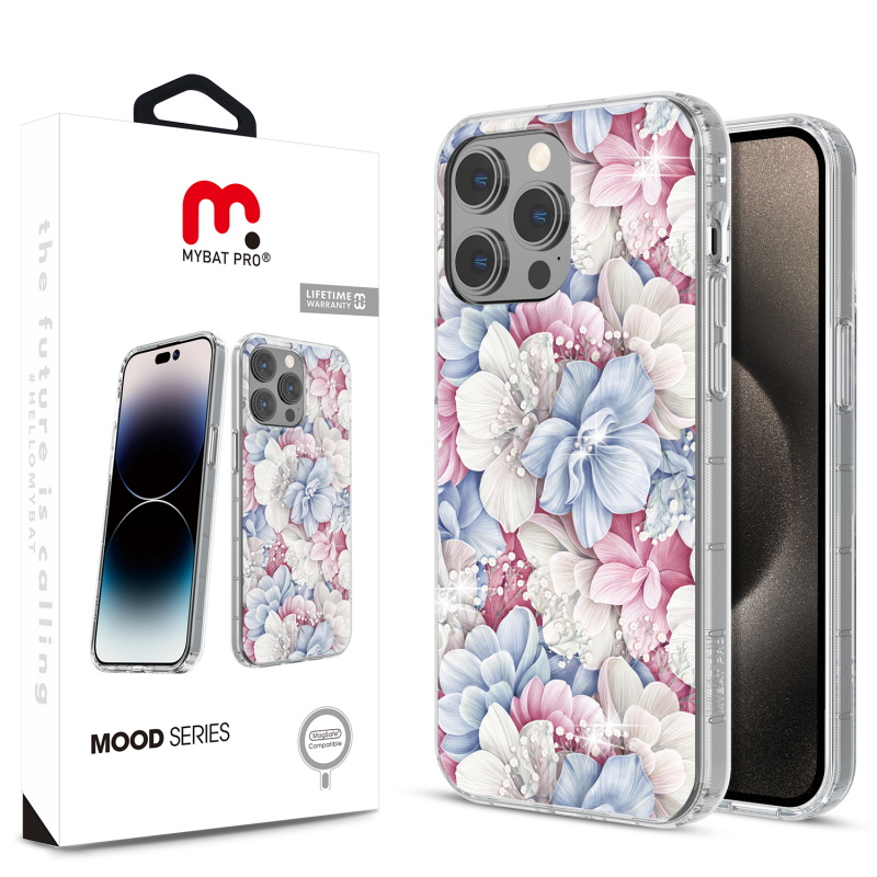 Picture of MyBat Pro Mood Series MagSafe Case (with Diamonds) for Apple iPhone 15 Pro Max (6.7) - Floral Gems