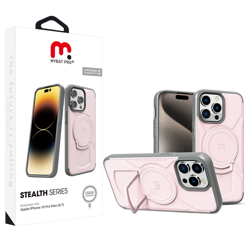 Picture of MyBat Pro Stealth Series Case for Apple iPhone 15 Pro Max (6.7) - Pink / Gray