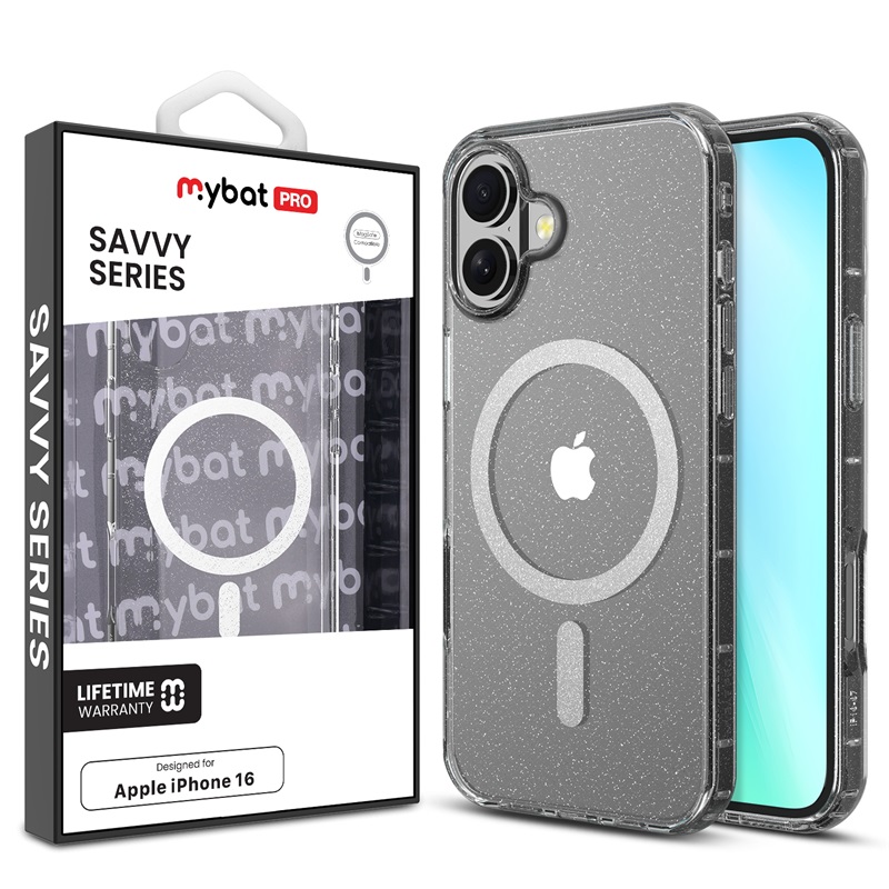 Picture of MyBat Pro Savvy Series MagSafe Case for Apple iPhone 16 - Clear Glitter