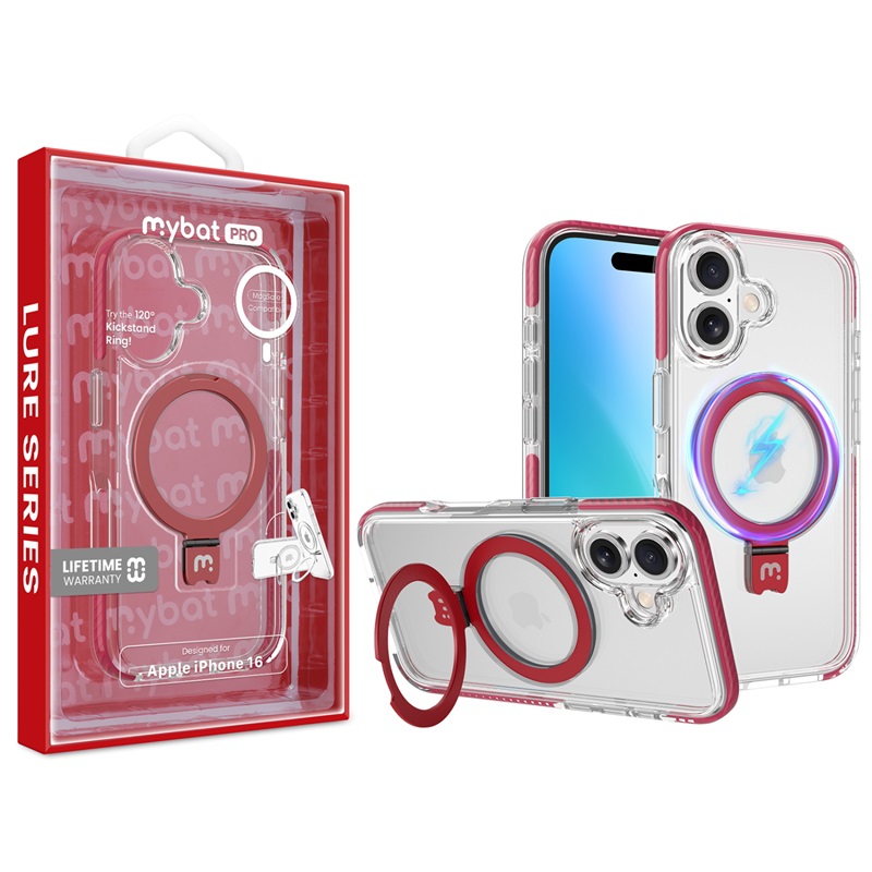 Picture of MyBat Pro Lure Series Case w/ MagSafe Kickstand Ring for Apple iPhone 16 - Red