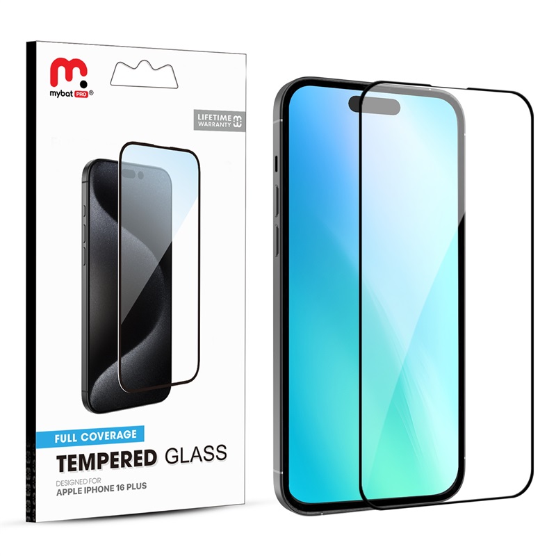 Picture of MyBat Pro Full Coverage Tempered Glass Screen Protector for Apple iPhone 16 Plus - Black