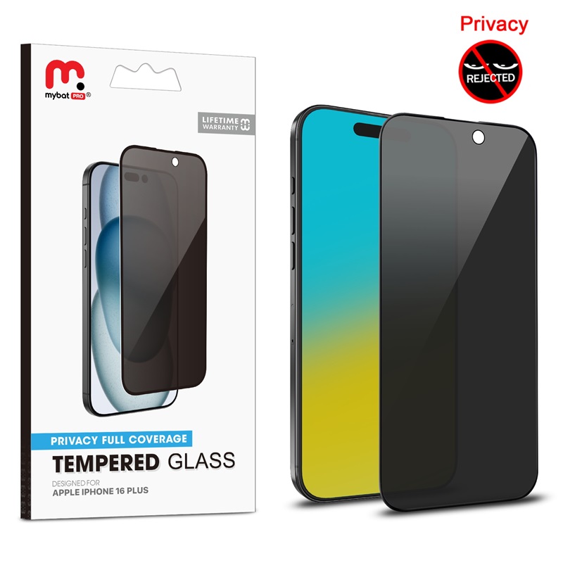 Picture of MyBat Pro Privacy Full Coverage Tempered Glass Screen Protector for Apple iPhone 16 Plus - Black