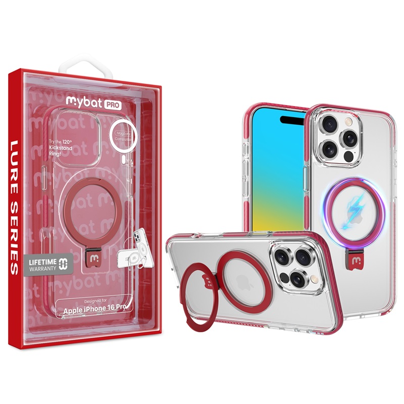 Picture of MyBat Pro Lure Series Case w/ MagSafe Kickstand Ring for Apple iPhone 16 Pro - Red