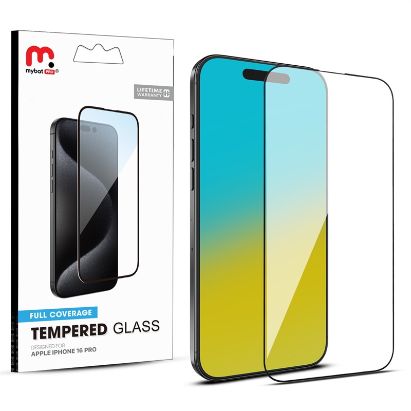 Picture of MyBat Pro Full Coverage Tempered Glass Screen Protector for Apple iPhone 16 Pro - Black