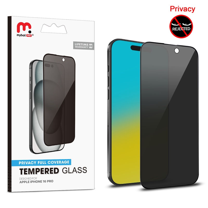 Picture of MyBat Pro Privacy Full Coverage Tempered Glass Screen Protector for Apple iPhone 16 Pro - Black