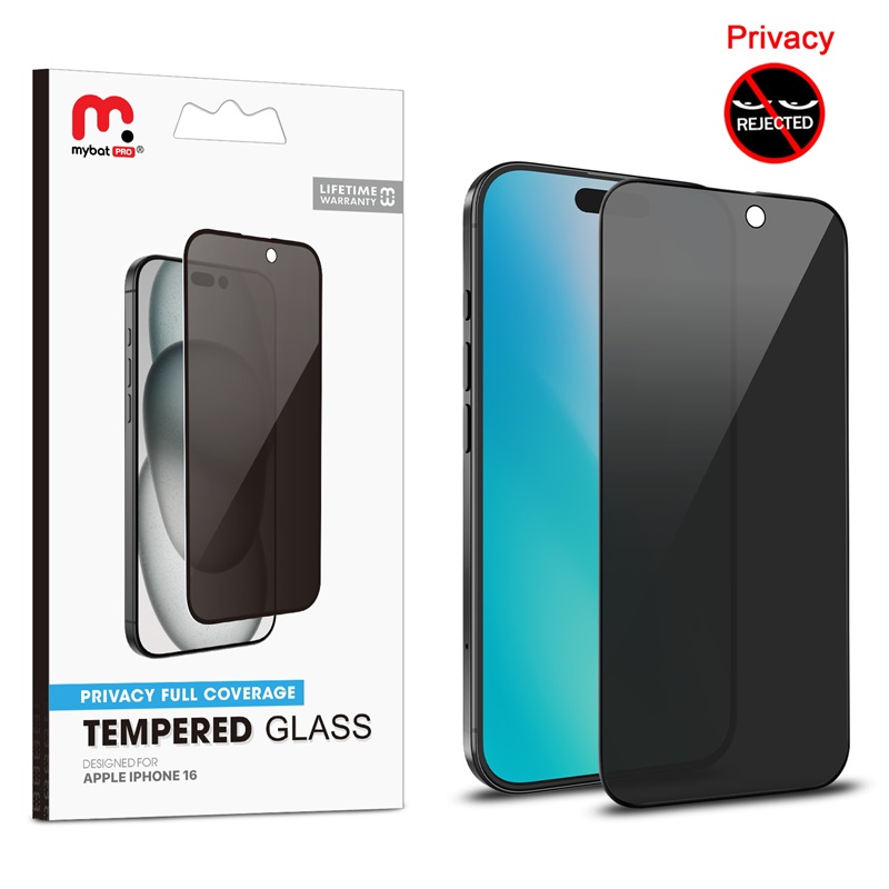 Picture of MyBat Pro Privacy Full Coverage Tempered Glass Screen Protector for Apple iPhone 16 - Black