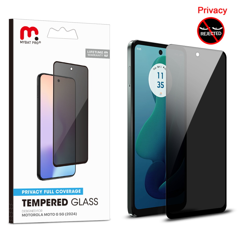Picture of MyBat Pro Privacy Full Coverage Tempered Glass Screen Protector for Motorola Moto G 5G (2024) - Black
