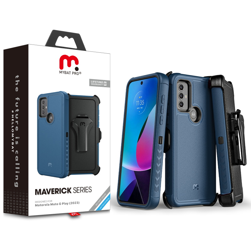 Picture of MyBat Pro Maverick Series Case w/ Holster for Motorola Moto G Play (2023) - Blue