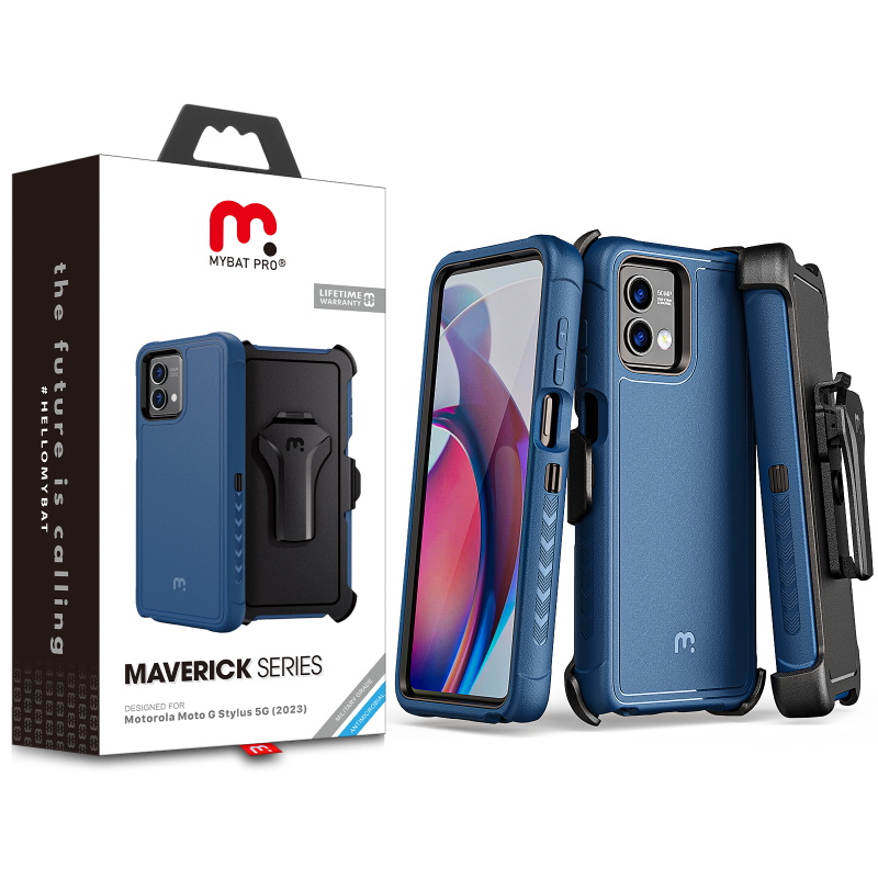 Picture of MyBat Pro Maverick Series Case w/ Holster for Motorola Moto G Stylus 5G (2023) - Blue
