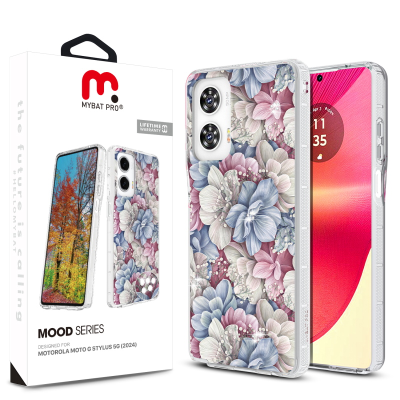Picture of MyBat Pro Mood Series Case (with Diamonds) for Motorola Moto G Stylus 5G (2024) - Floral Gems