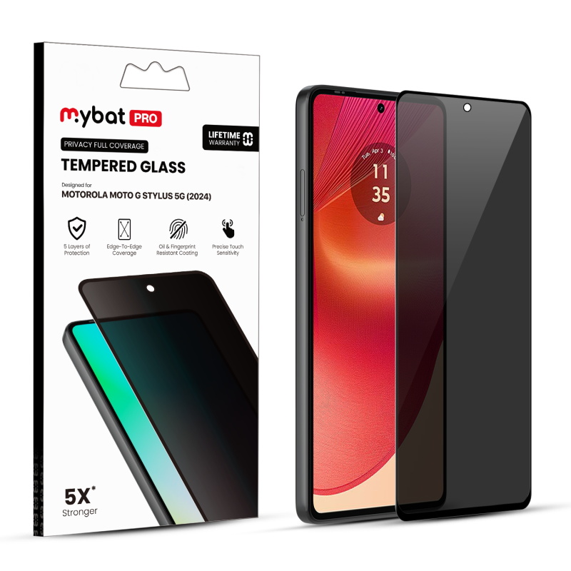 Picture of MyBat Pro Privacy Full Coverage Tempered Glass Screen Protector for Motorola Moto G Stylus 5G (2024) - Black