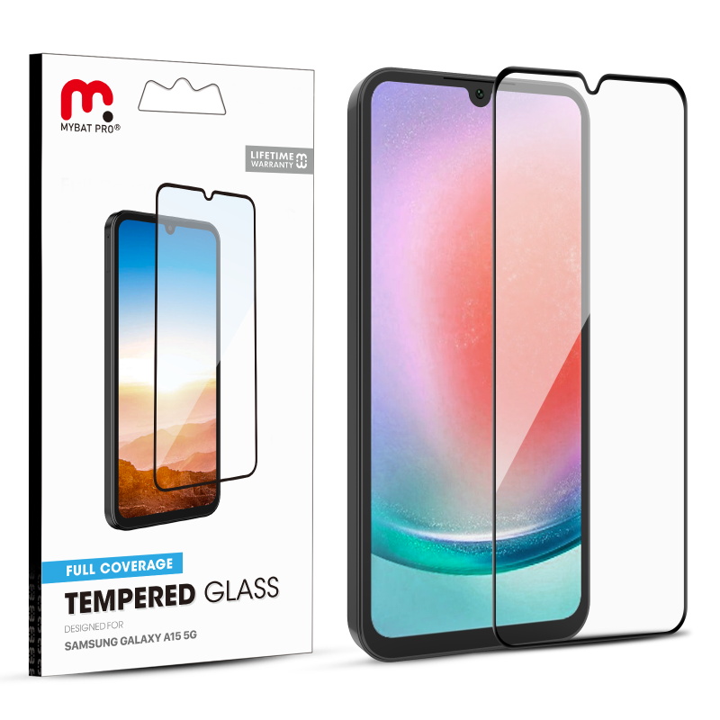 Picture of MyBat Pro Full Coverage Tempered Glass Screen Protector for Samsung Galaxy A15 5G - Black
