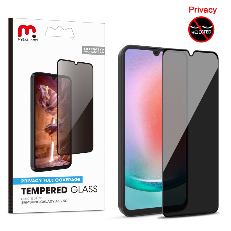 Picture of MyBat Pro Privacy Full Coverage Tempered Glass Screen Protector for Samsung Galaxy A15 5G - Black