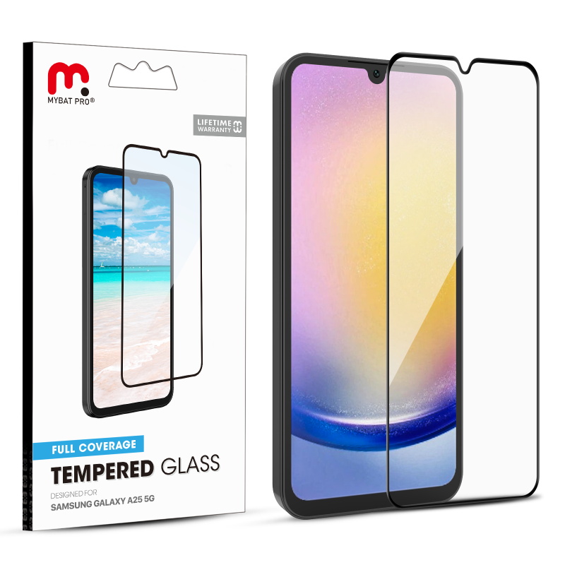 Picture of MyBat Pro Full Coverage Tempered Glass Screen Protector for Samsung Galaxy A25 5G - Black