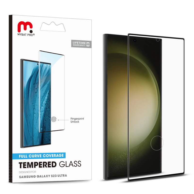 Picture of MyBat Pro Full Curve Coverage Tempered Glass Screen Protector for Samsung Galaxy S23 Ultra - Black