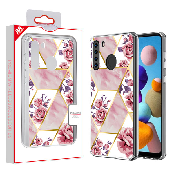 Picture of MyBat Fusion Protector Cover for Samsung Galaxy A21 - Electroplated Roses Marbling