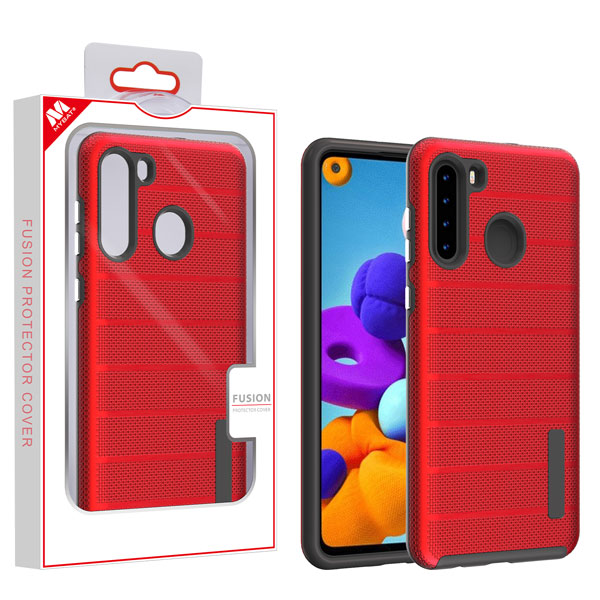 Picture of MyBat Fusion Protector Cover for Samsung Galaxy A21 - Red Dots Textured / Black