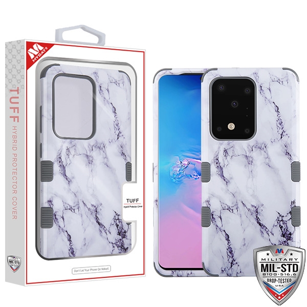 Picture of MyBat TUFF Series Case for Samsung Galaxy S20 Ultra (6.9) - White Marbling / Iron Gray