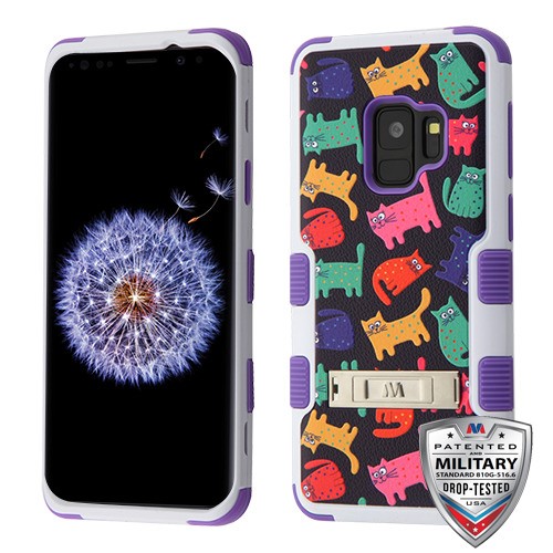 Picture of MyBat TUFF Series Case (with Stand) for Samsung Galaxy S9 - Colored Kittens / Purple