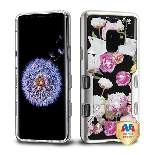 Picture of MyBat TUFF Panoview Hybrid Protector Cover for Samsung Galaxy S9 - Metallic Silver / Roses Diamante