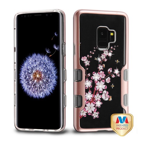 Picture of MyBat TUFF Panoview Hybrid Protector Cover for Samsung Galaxy S9 - Metallic Rose Gold / Spring Flowers Diamante