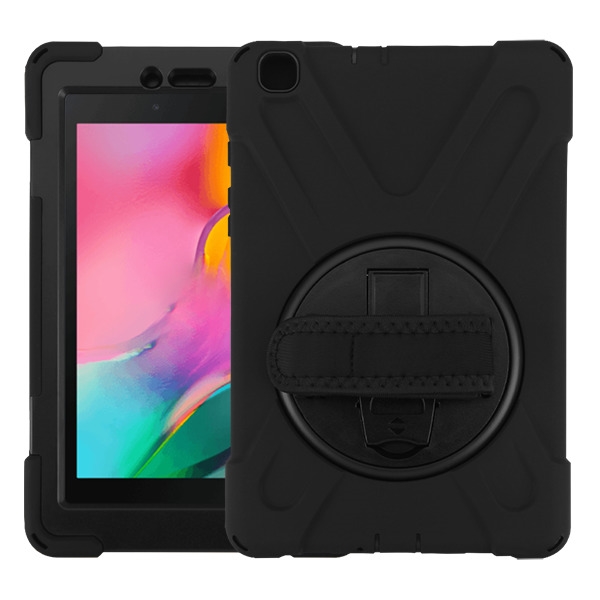 Picture of MyBat Rotatable Stand Protector Cover (with Wristband) for Samsung T290 (Galaxy Tab A 8.0 (2019)) - Black / Black
