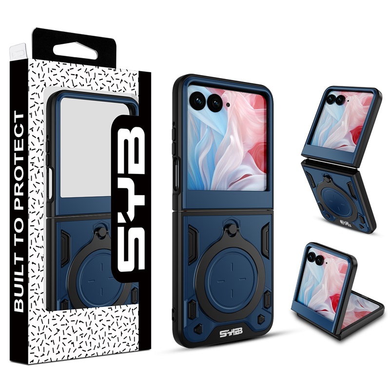 Picture of SYB Anti-Drop Hybrid Protector Case (with Ring Stand) for Motorola razr (2024) - Blue / Black