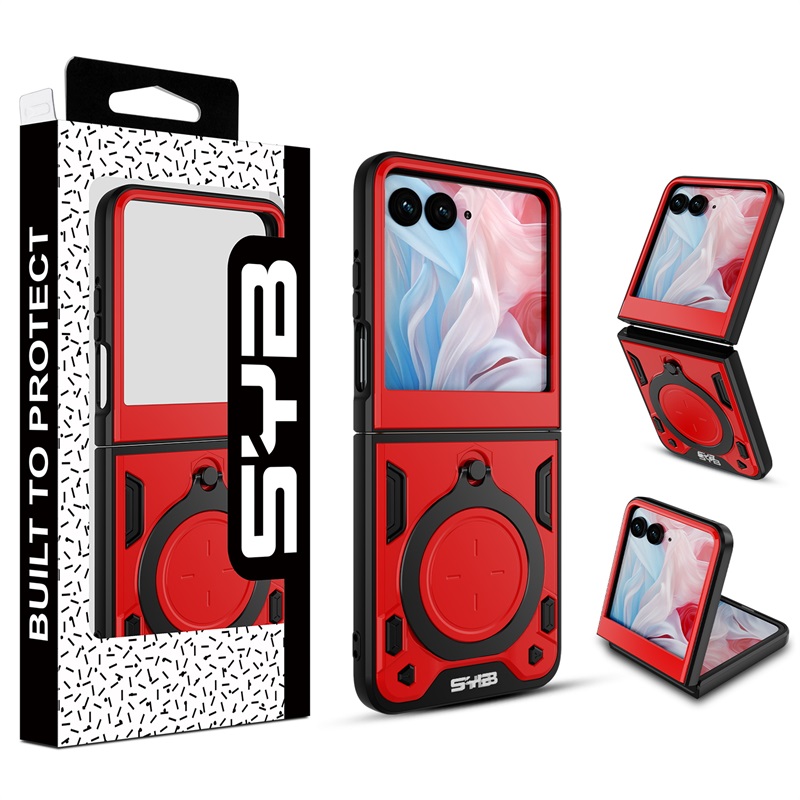Picture of SYB Anti-Drop Hybrid Protector Case (with Ring Stand) for Motorola razr (2024) - Red / Black