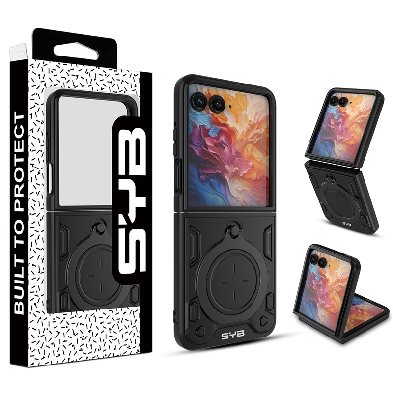 Picture of SYB Anti-Drop Hybrid Protector Case (with Ring Stand) for Motorola razr plus (2024) - Black / Black