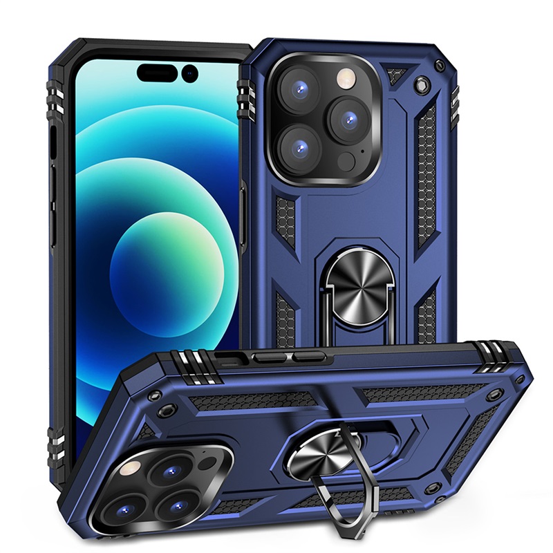 Picture of Dreamify USA Rubberized Hybrid Case w/ Built-in Rotatable Ring Stand for iPhone 15 Pro (6.1) - Navy
