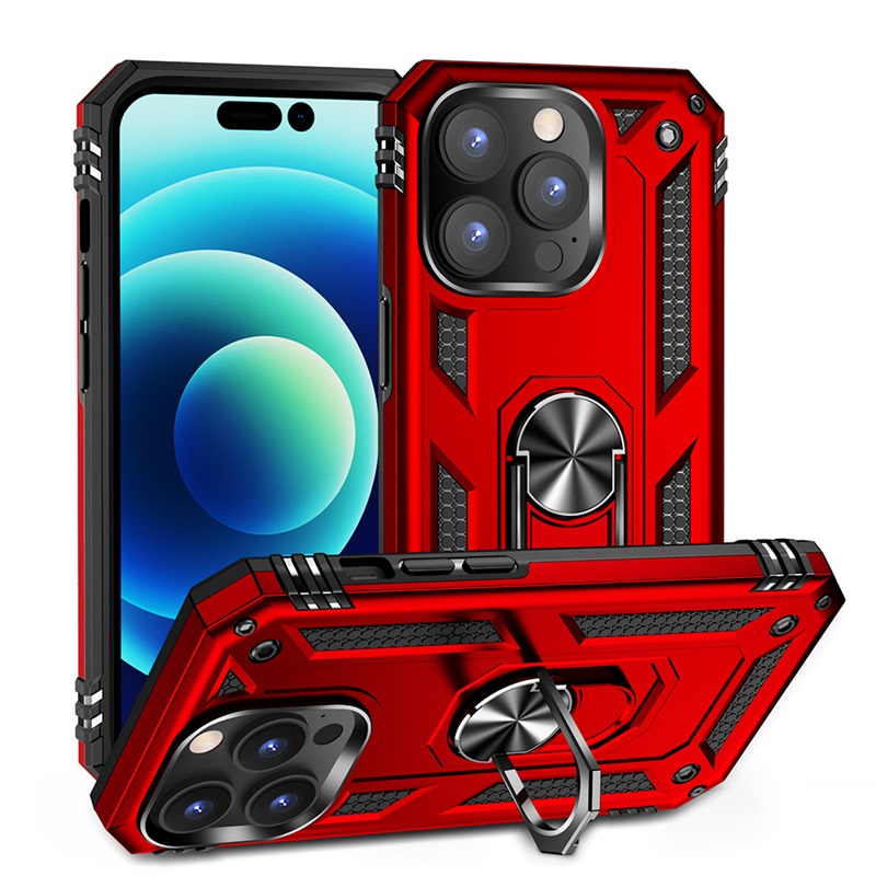 Picture of Dreamify USA Rubberized Hybrid Case w/ Built-in Rotatable Ring Stand for iPhone 15 Pro (6.1) - Red