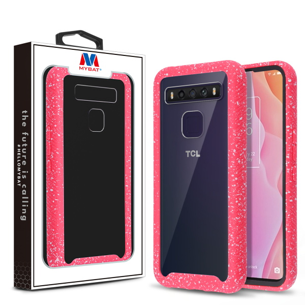 Picture of MyBat Splash Hybrid Case for TCL 10 5G UW T-mobile Revvl (non 5G) - Highly Transparent Clear / Red